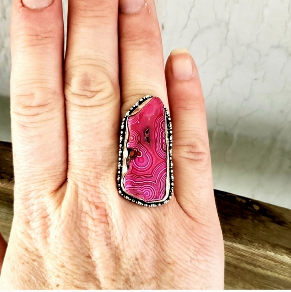 New Amazing Pink Solar Agate 925 Silver Ring. - Picture 4 of 8
